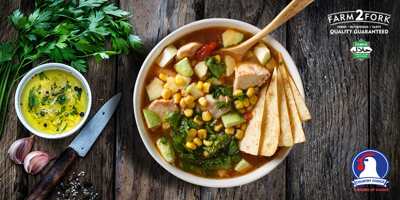 A bowl of chicken tortilla soup | Assorted Country choice chicken pack