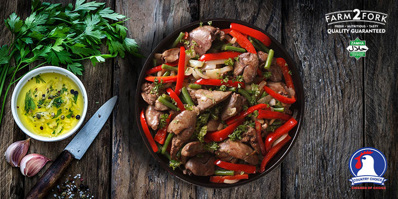 Plated Chicken Liver with sweet pepper and onions | Country Choice Chicken Liver