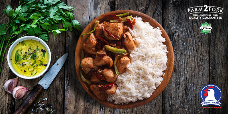 Plated sweet pepper chicken served with rice | Country Choice chicken breast